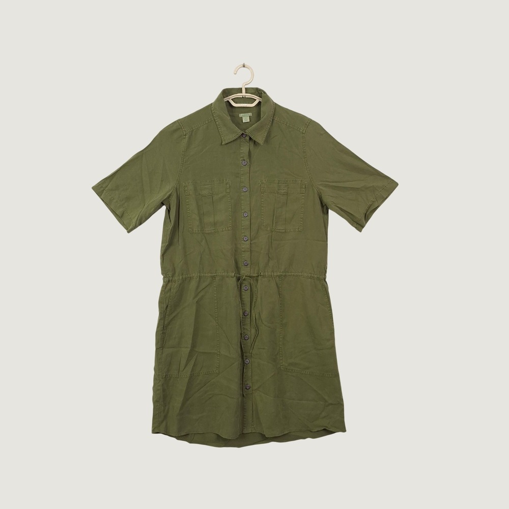 Sundance Hartford Shirt Dress Green Small Short Sleeve Drawstring Casual Coastal